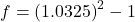 f = \left( 1.0325 \right)^{2} - 1