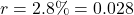 r = 2.8\% = 0.028