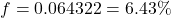 f = 0.064322 = 6.43\%