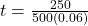 t = \frac{250}{500\left( 0.06\right)}